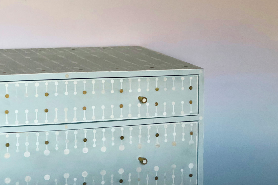 Anthropologie bone inlay drawers mint green ombre walls